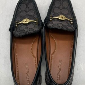 Coach Black Quilted Flats with Gold Accent